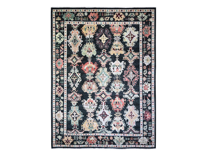 9'0" x 11'11" New Hand Knotted Black Wool Rectangle Oriental Rug - MOA10274399