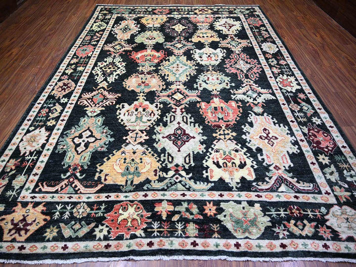 9'0" x 11'11" New Hand Knotted Black Wool Rectangle Oriental Rug - MOA10274399