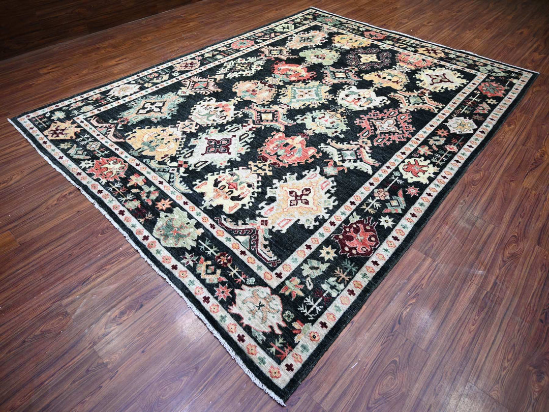 9'0" x 11'11" New Hand Knotted Black Wool Rectangle Oriental Rug - MOA10274399