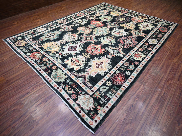 9'0" x 11'11" New Hand Knotted Black Wool Rectangle Oriental Rug - MOA10274399