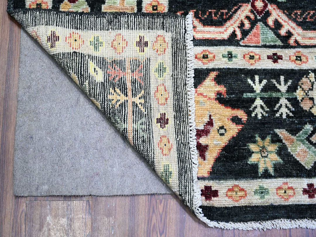 9'0" x 11'11" New Hand Knotted Black Wool Rectangle Oriental Rug - MOA10274399