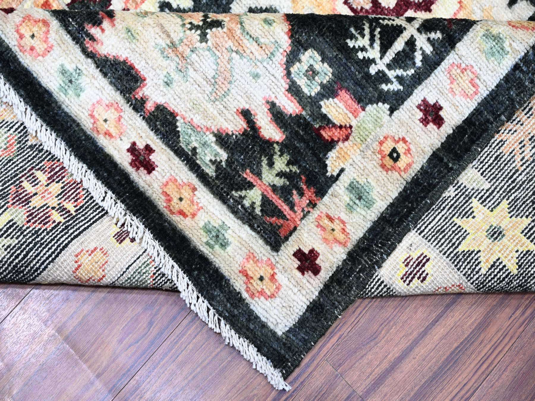 9'0" x 11'11" New Hand Knotted Black Wool Rectangle Oriental Rug - MOA10274399