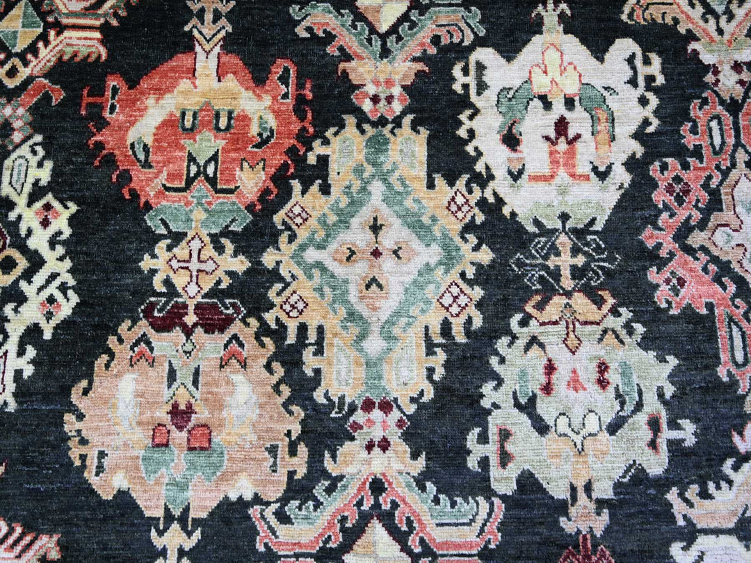 9'0" x 11'11" New Hand Knotted Black Wool Rectangle Oriental Rug - MOA10274399