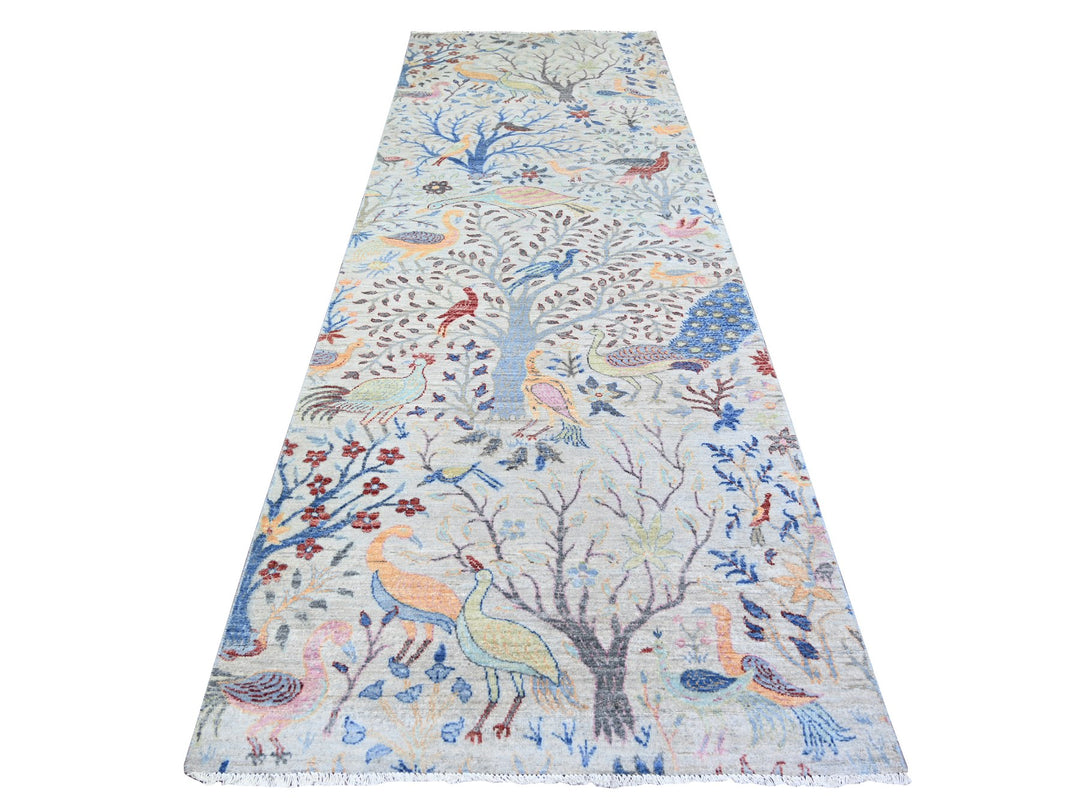 4'1" x 11'11" New Hand Knotted Grey Wool Runner Oriental Rug - MOA10274410