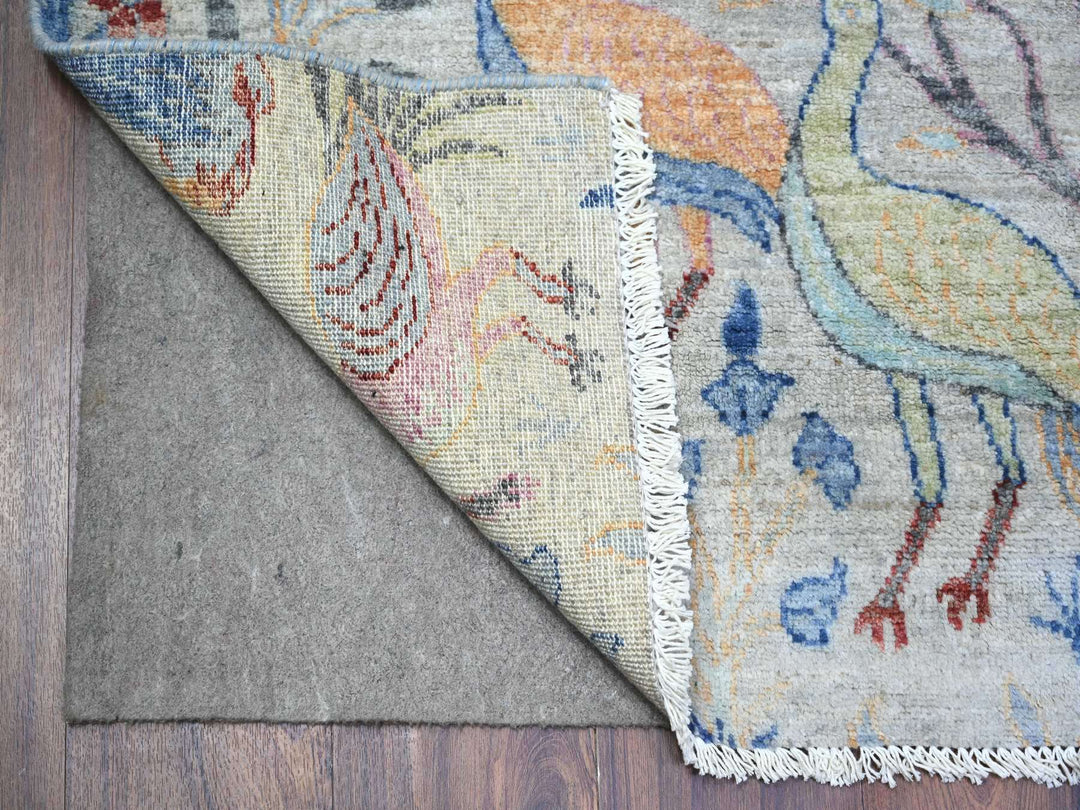 4'1" x 11'11" New Hand Knotted Grey Wool Runner Oriental Rug - MOA10274410