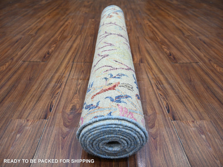4'1" x 11'11" New Hand Knotted Grey Wool Runner Oriental Rug - MOA10274410