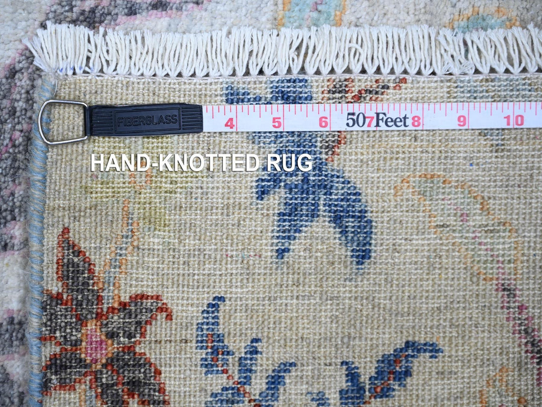4'1" x 11'11" New Hand Knotted Grey Wool Runner Oriental Rug - MOA10274410