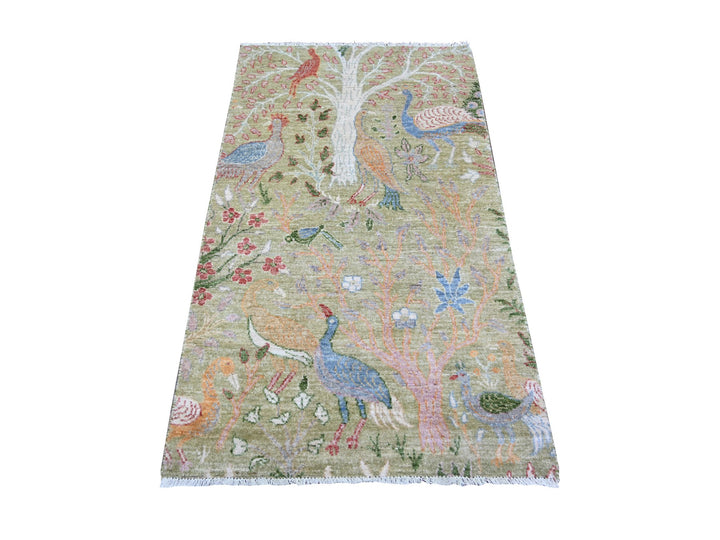 3'0" x 5'2" New Hand Knotted Green Wool Rectangle Oriental Rug - MOA10274412