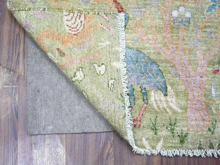 3'0" x 5'2" New Hand Knotted Green Wool Rectangle Oriental Rug - MOA10274412
