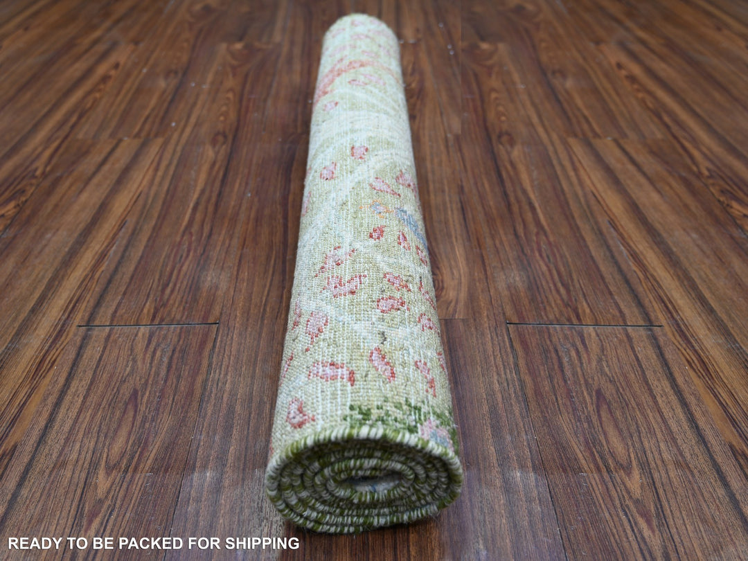 3'0" x 5'2" New Hand Knotted Green Wool Rectangle Oriental Rug - MOA10274412
