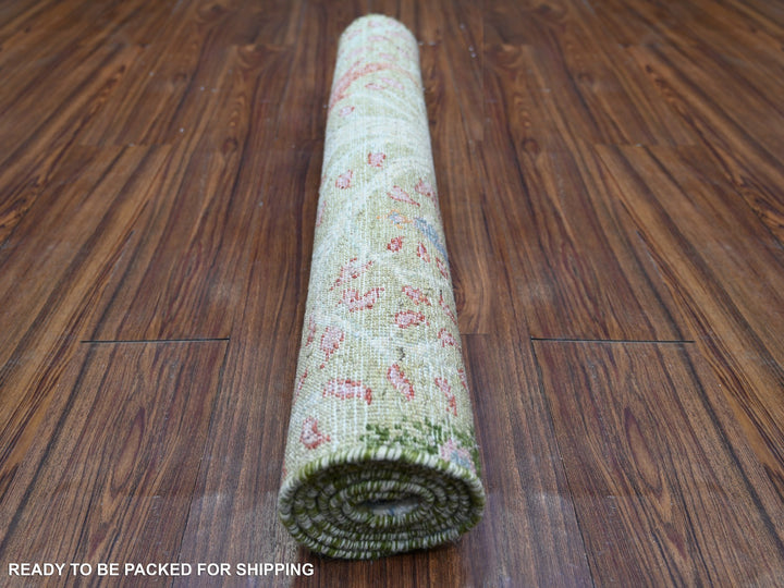 3'0" x 5'2" New Hand Knotted Green Wool Rectangle Oriental Rug - MOA10274412