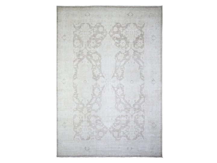 9'9" x 14'0" New Hand Knotted Grey Wool Rectangle Oriental Rug - MOA10274446