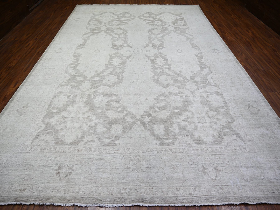 9'9" x 14'0" New Hand Knotted Grey Wool Rectangle Oriental Rug - MOA10274446