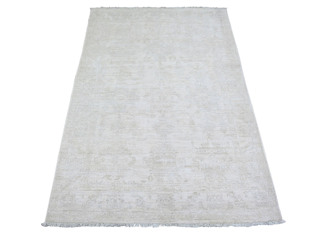 3'10" x 5'10" New Hand Knotted Ivory Wool Rectangle Oriental Rug - MOA10274462