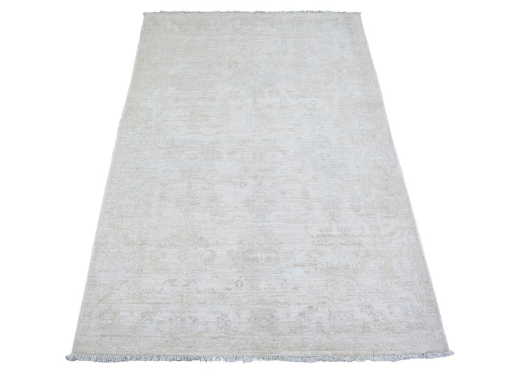 3'10" x 5'10" New Hand Knotted Ivory Wool Rectangle Oriental Rug - MOA10274462