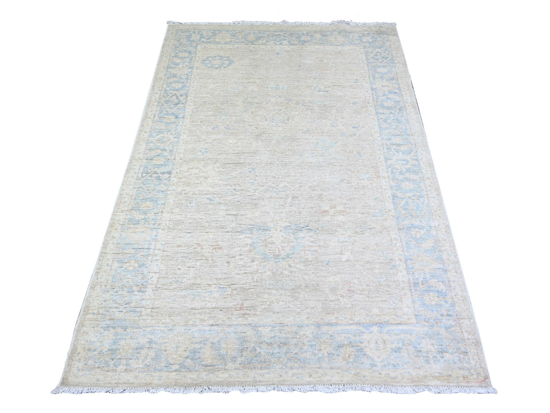 3'9" x 5'11" New Hand Knotted Grey Wool Rectangle Oriental Rug - MOA10274463