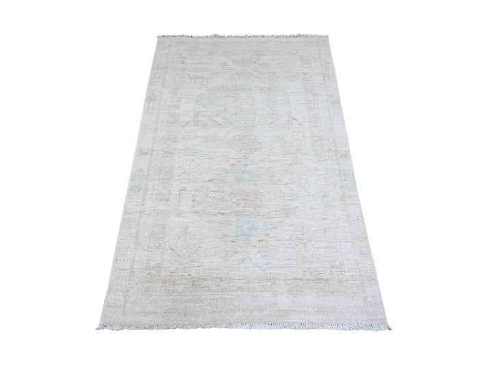 2'11" x 4'9" New Hand Knotted Ivory Wool Rectangle Oriental Rug - MOA10274469