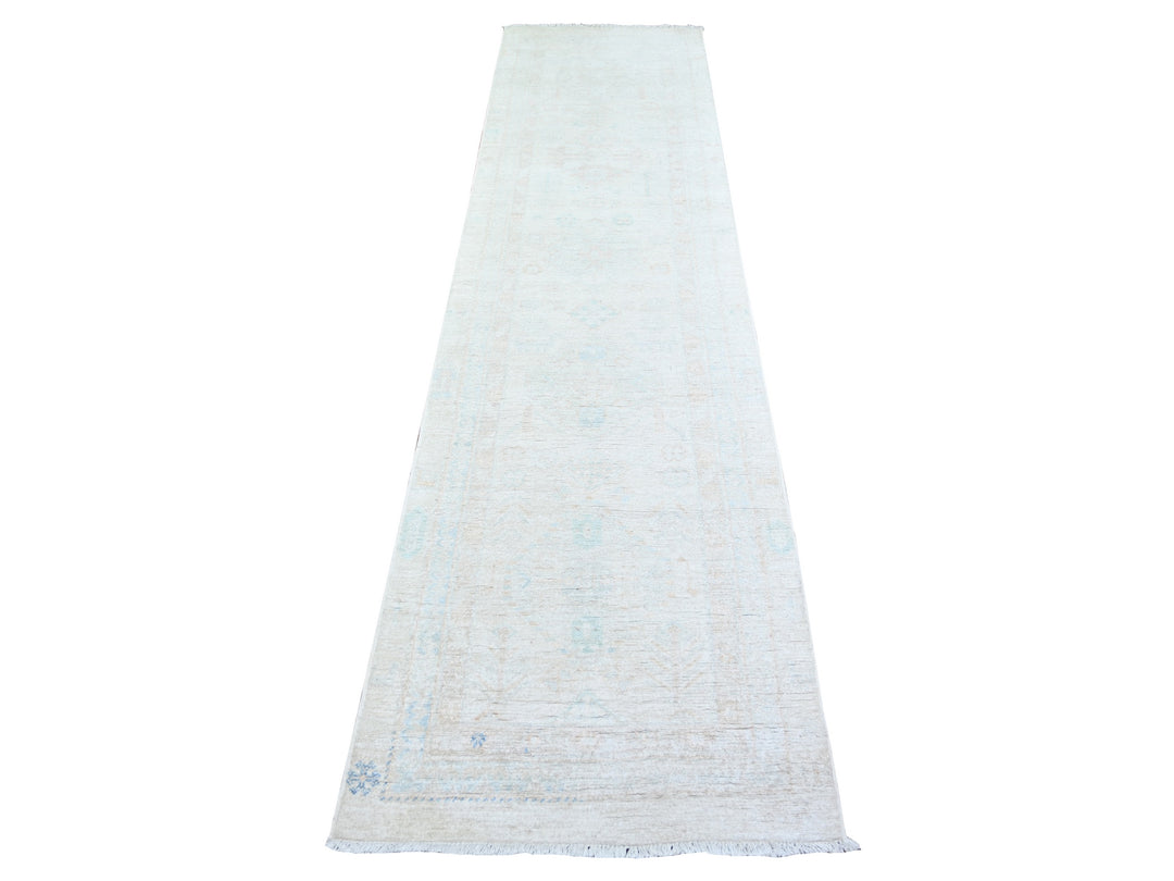 2'5" x 9'5" New Hand Knotted Ivory Wool Runner Oriental Rug - MOA10274471
