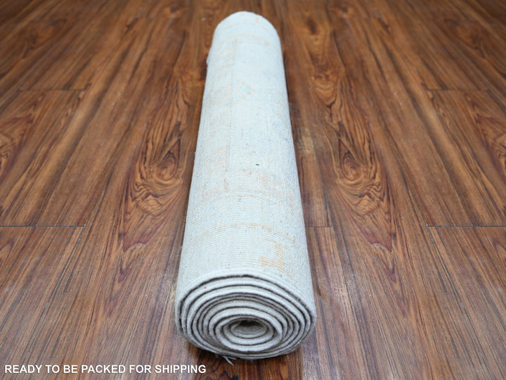 2'5" x 9'5" New Hand Knotted Ivory Wool Runner Oriental Rug - MOA10274471