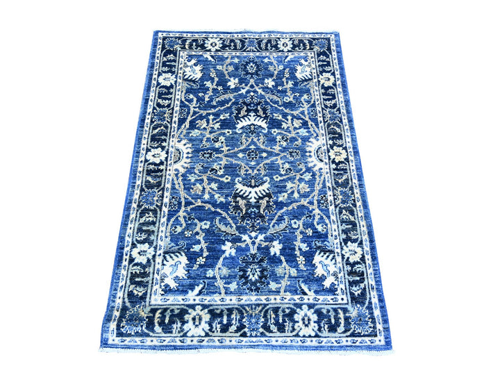 2'10" x 4'8" New Hand Knotted Blue Wool Rectangle Oriental Rug - MOA10274473
