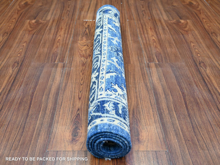 2'10" x 4'8" New Hand Knotted Blue Wool Rectangle Oriental Rug - MOA10274473