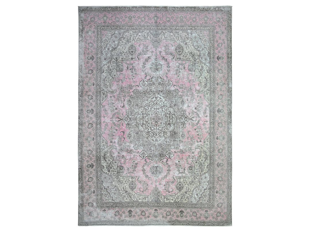 11'3" x 15'9" Vintage Hand Knotted Pink Wool Rectangle Oriental Rug - MOA10274481