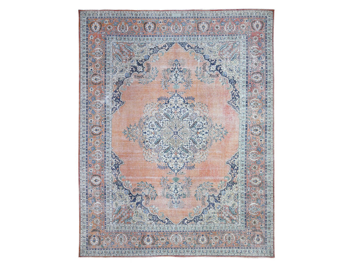 12'2" x 15'2" Vintage Hand Knotted Orange Wool Rectangle Oriental Rug - MOA10274483