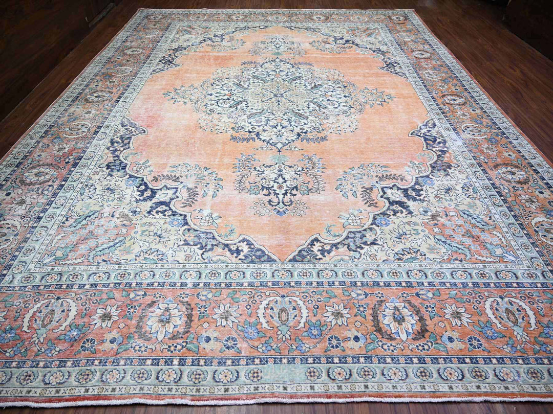 12'2" x 15'2" Vintage Hand Knotted Orange Wool Rectangle Oriental Rug - MOA10274483