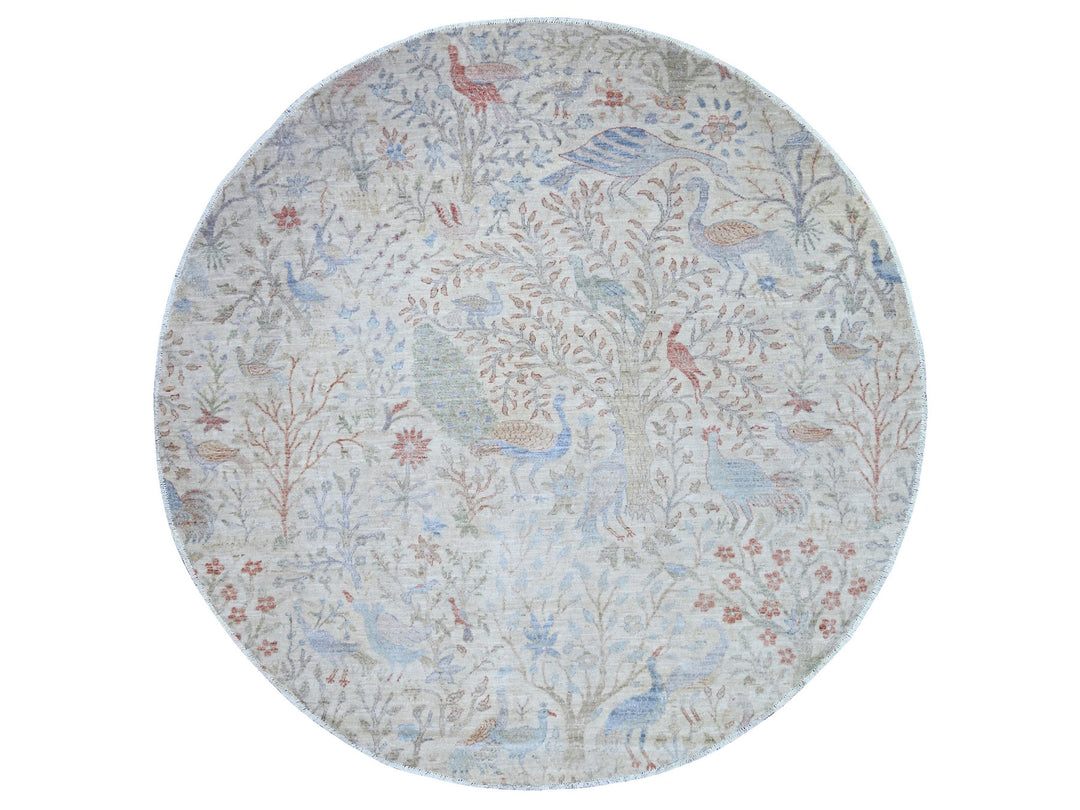 7'11" x 7'11" New Hand Knotted Ivory Wool Round Oriental Rug - MOA10274496