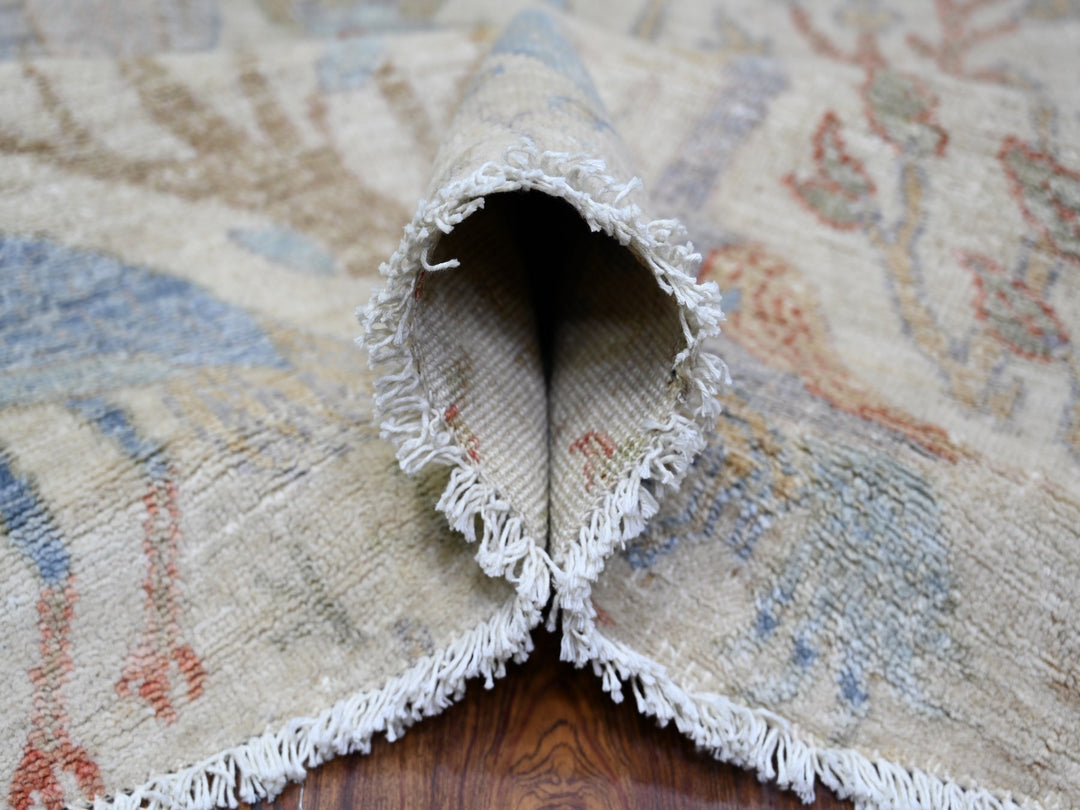 7'11" x 7'11" New Hand Knotted Ivory Wool Round Oriental Rug - MOA10274496