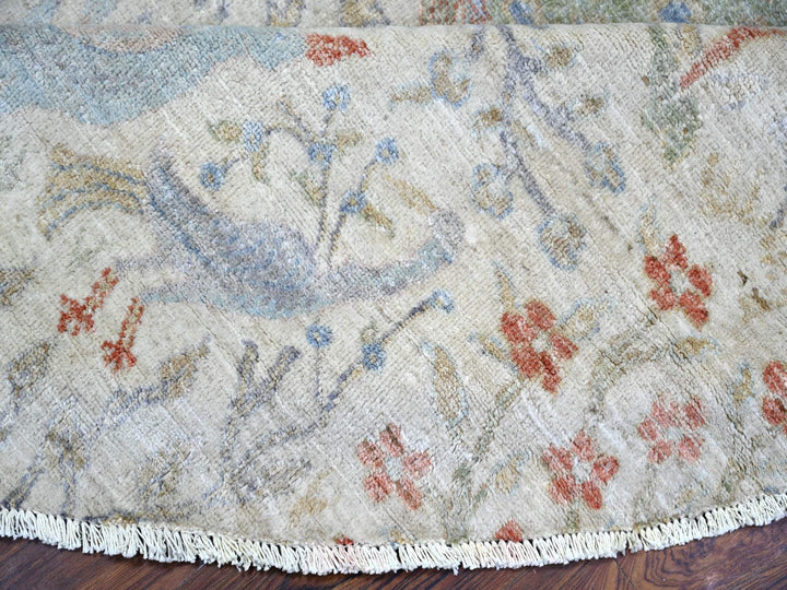 7'11" x 7'11" New Hand Knotted Ivory Wool Round Oriental Rug - MOA10274496