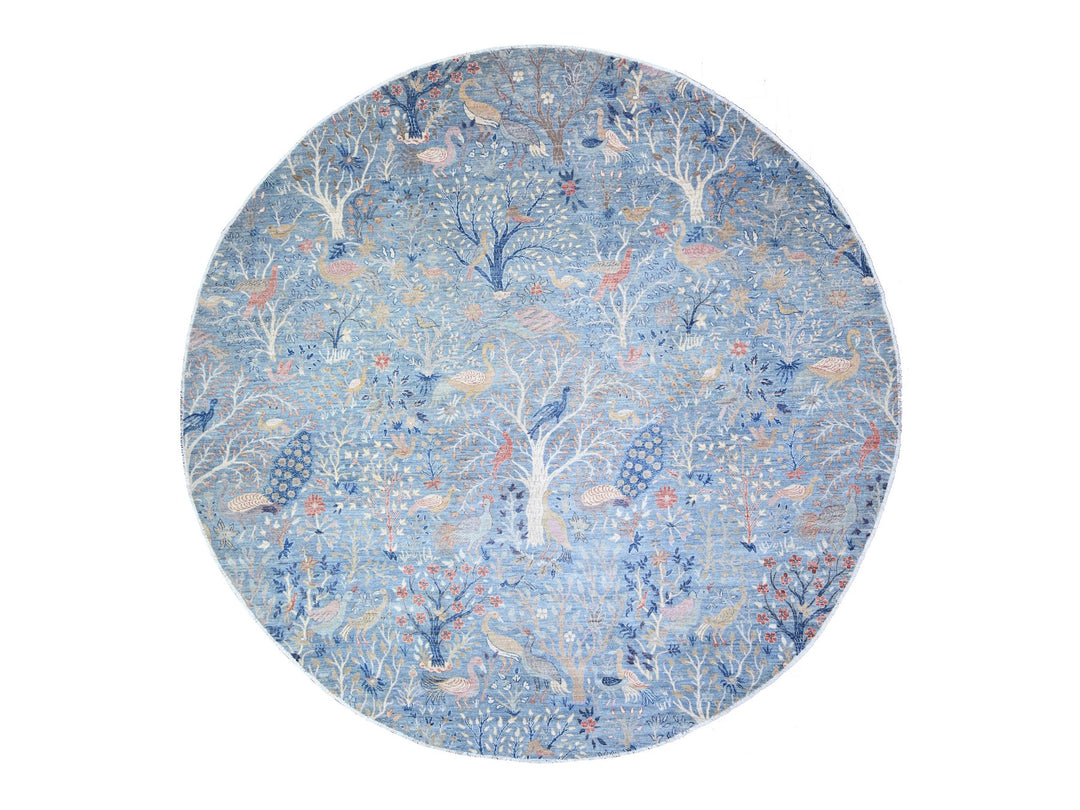 12'0" x 12'2" New Hand Knotted Blue Wool Round Oriental Rug - MOA10274497
