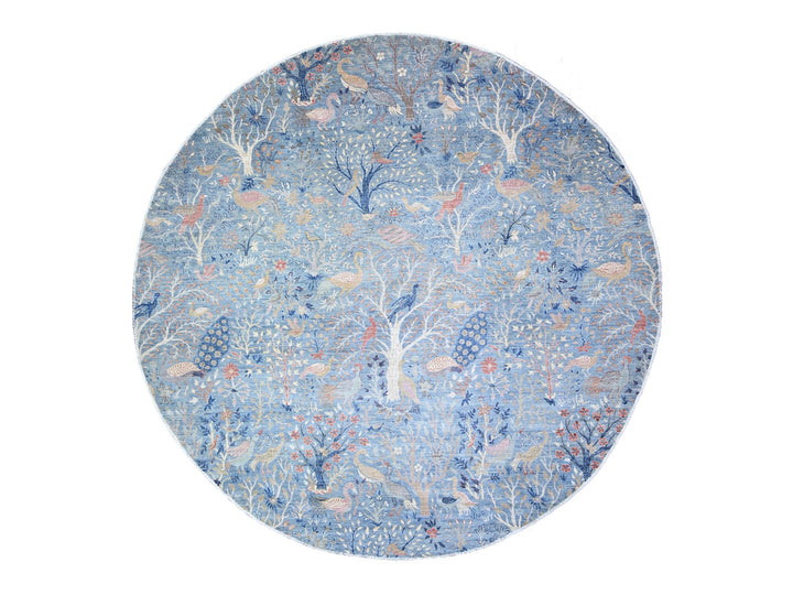12'0" x 12'2" New Hand Knotted Blue Wool Round Oriental Rug - MOA10274497