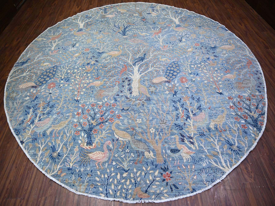 12'0" x 12'2" New Hand Knotted Blue Wool Round Oriental Rug - MOA10274497