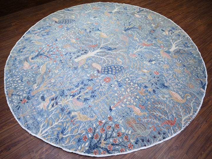 12'0" x 12'2" New Hand Knotted Blue Wool Round Oriental Rug - MOA10274497