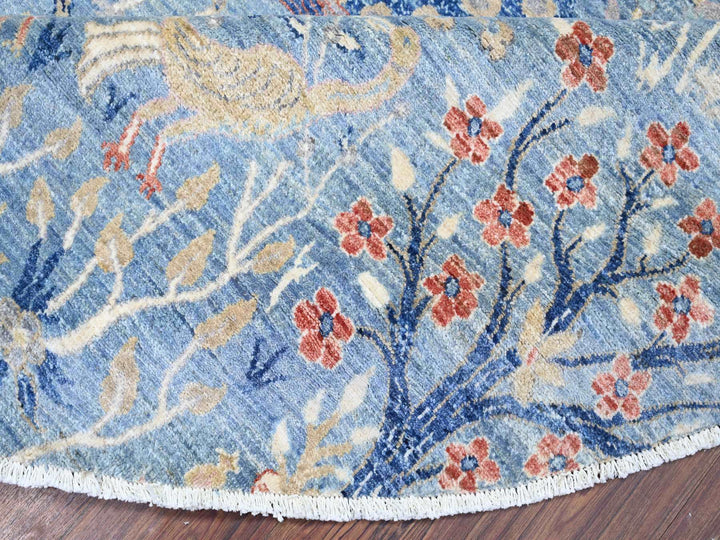 12'0" x 12'2" New Hand Knotted Blue Wool Round Oriental Rug - MOA10274497