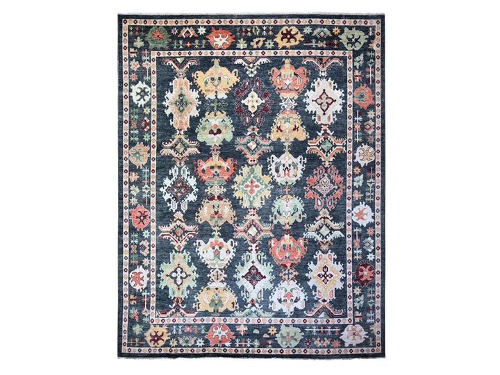 11'9" x 14'7" New Hand Knotted Black Wool Rectangle Oriental Rug - MOA10274504