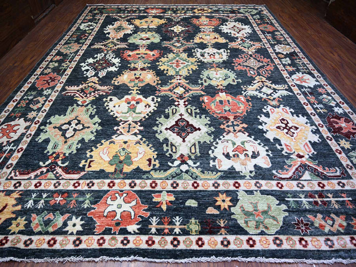 11'9" x 14'7" New Hand Knotted Black Wool Rectangle Oriental Rug - MOA10274504
