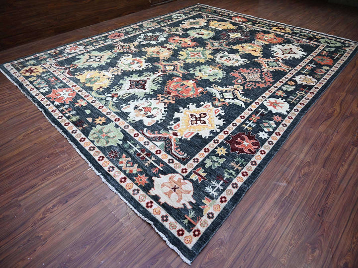 11'9" x 14'7" New Hand Knotted Black Wool Rectangle Oriental Rug - MOA10274504
