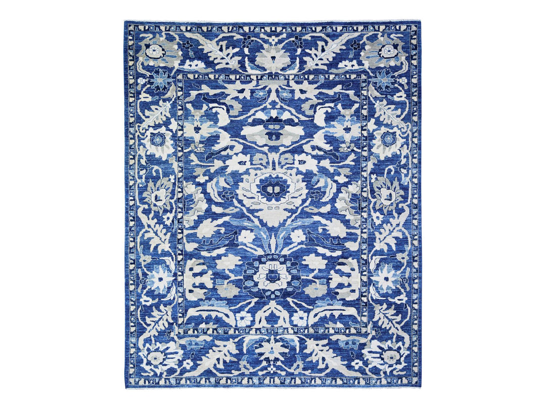 8'2" x 9'8" New Hand Knotted Blue Wool Rectangle Oriental Rug - MOA10274507