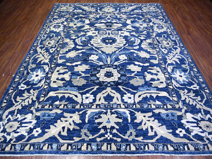 8'2" x 9'8" New Hand Knotted Blue Wool Rectangle Oriental Rug - MOA10274507