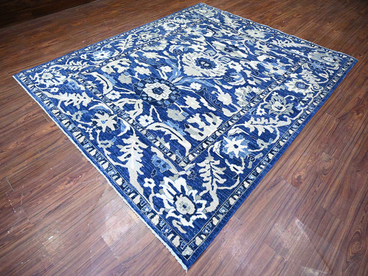 8'2" x 9'8" New Hand Knotted Blue Wool Rectangle Oriental Rug - MOA10274507