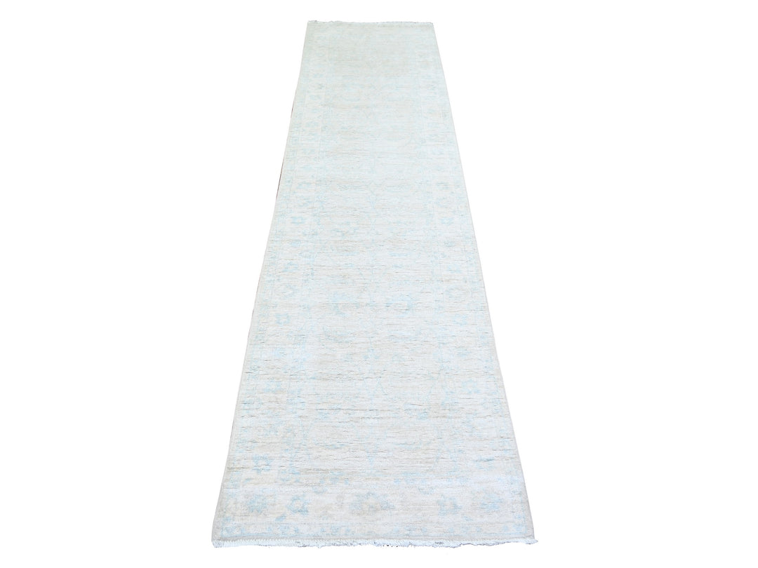 2'5" x 9'6" New Hand Knotted Ivory Wool Runner Oriental Rug - MOA10274509