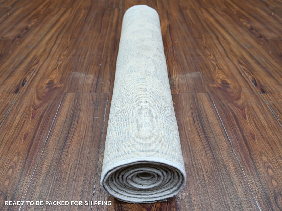 2'11" x 9'4" New Hand Knotted Ivory Wool Runner Oriental Rug - MOA10274510