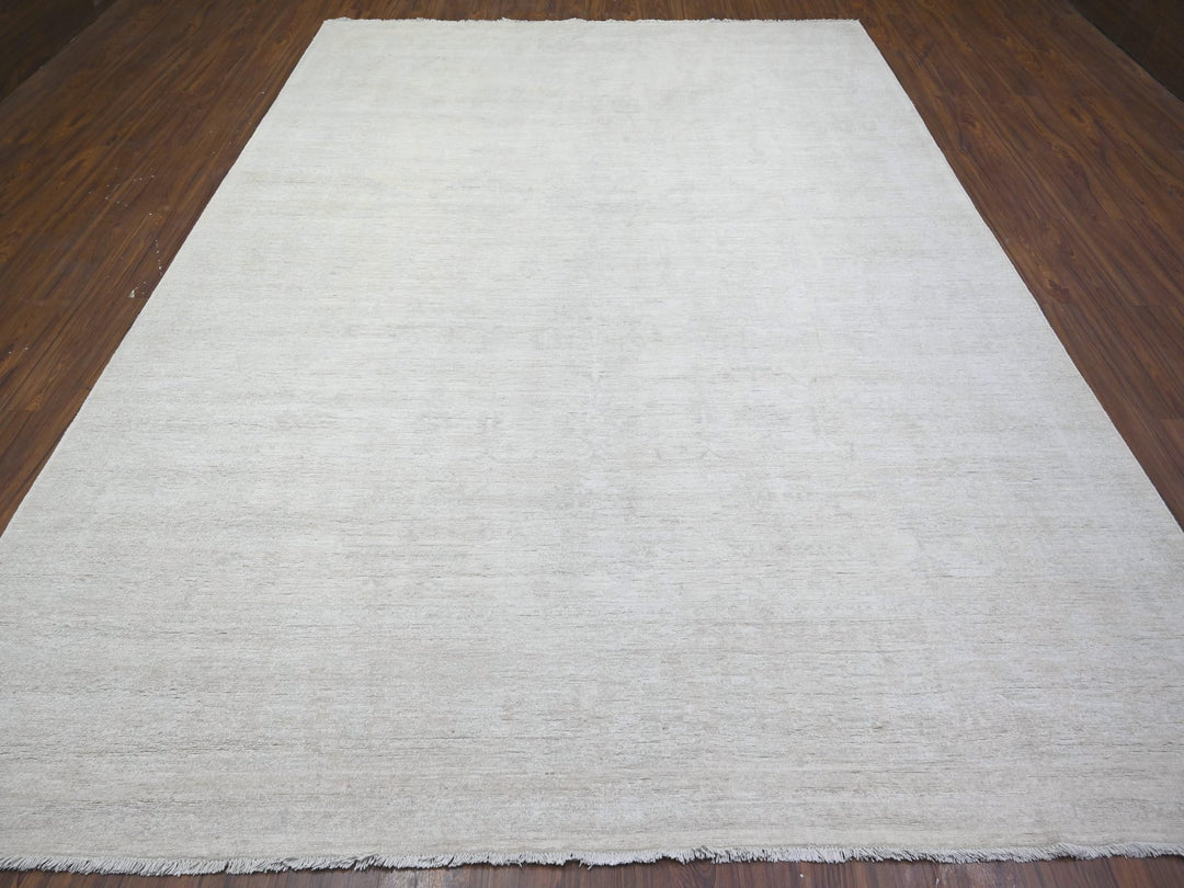 8'9" x 11'9" New Hand Knotted Ivory Wool Rectangle Oriental Rug - MOA10274516