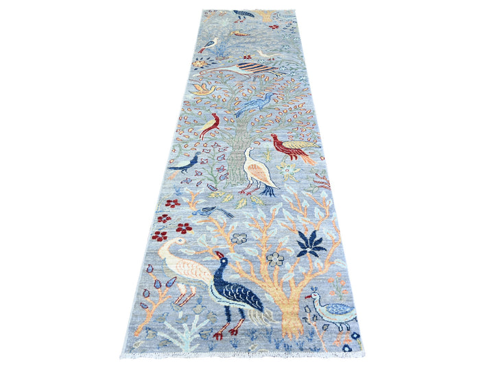 2'9" x 9'8" New Hand Knotted Grey Wool Runner Oriental Rug - MOA10274527