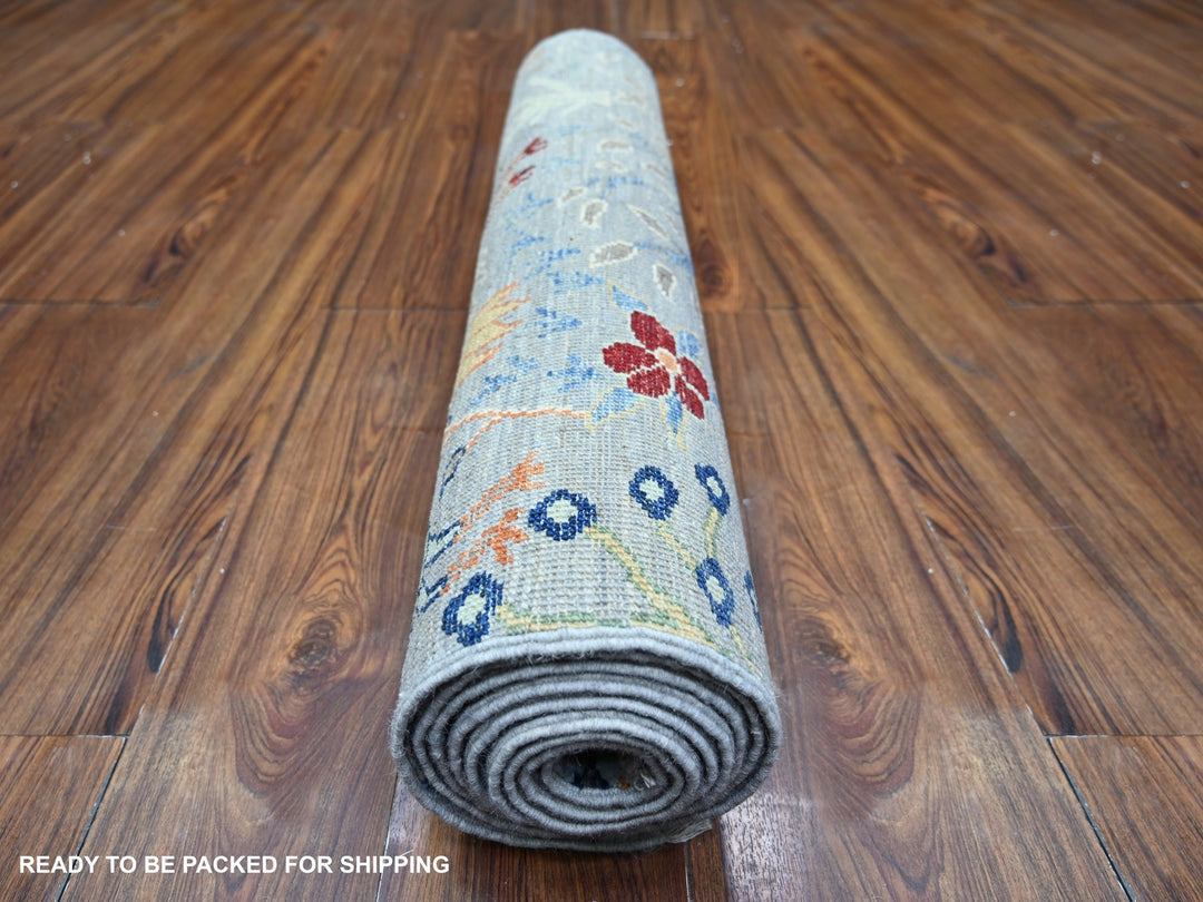 2'9" x 9'8" New Hand Knotted Grey Wool Runner Oriental Rug - MOA10274527