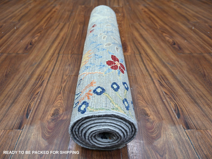 2'9" x 9'8" New Hand Knotted Grey Wool Runner Oriental Rug - MOA10274527