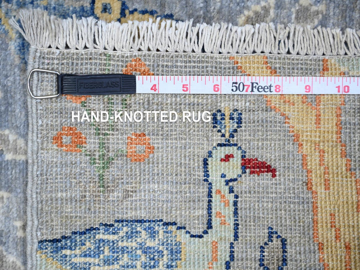 2'9" x 9'8" New Hand Knotted Grey Wool Runner Oriental Rug - MOA10274527