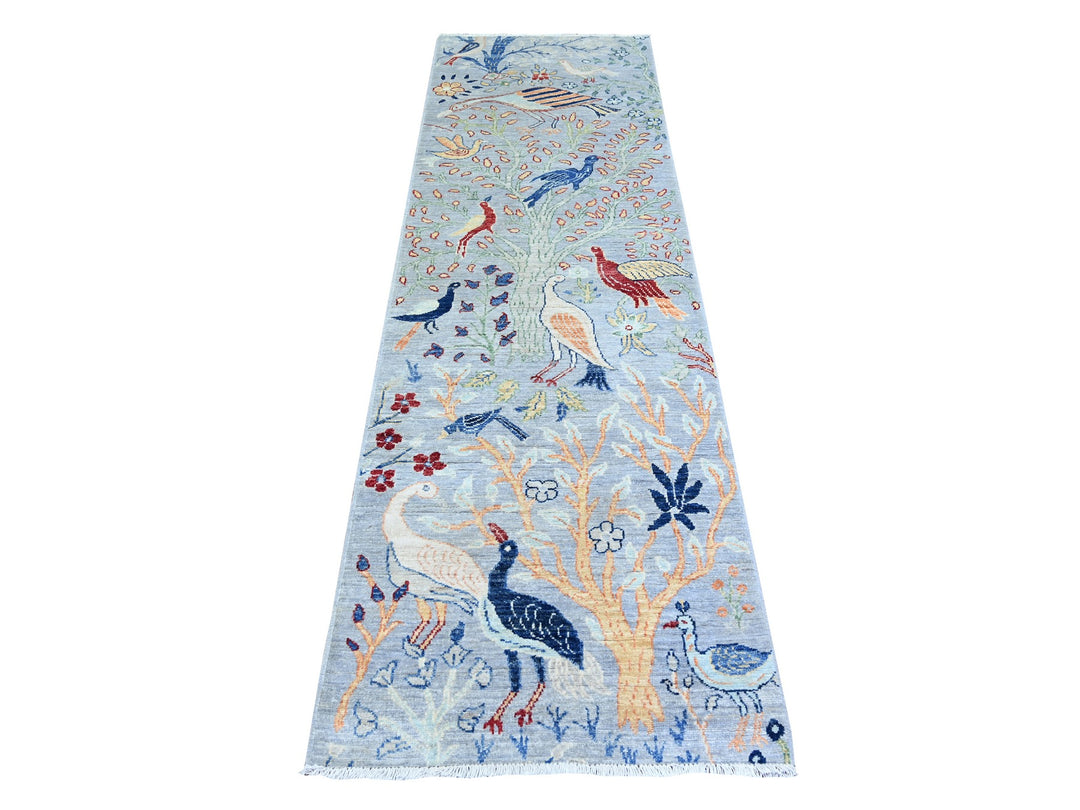 2'6" x 7'10" New Hand Knotted Grey Wool Runner Oriental Rug - MOA10274529